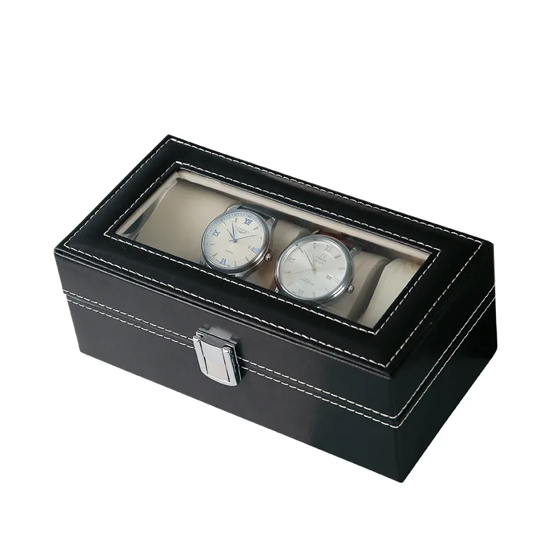 DELESYS 4 مواضع صندوق ساعة PU مع قفل صندوق تخزين الأدوات المنزلية للساعات صندوق تخزين التحف 4 مواضع