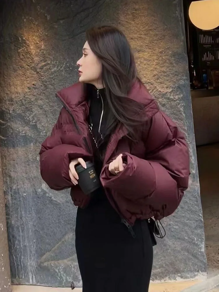 Parkas gruesas para mujer, abrigos holgados y cálidos de algodón acolchado con cuello levantado, chaquetas coreanas, ropa de moda negra para invierno