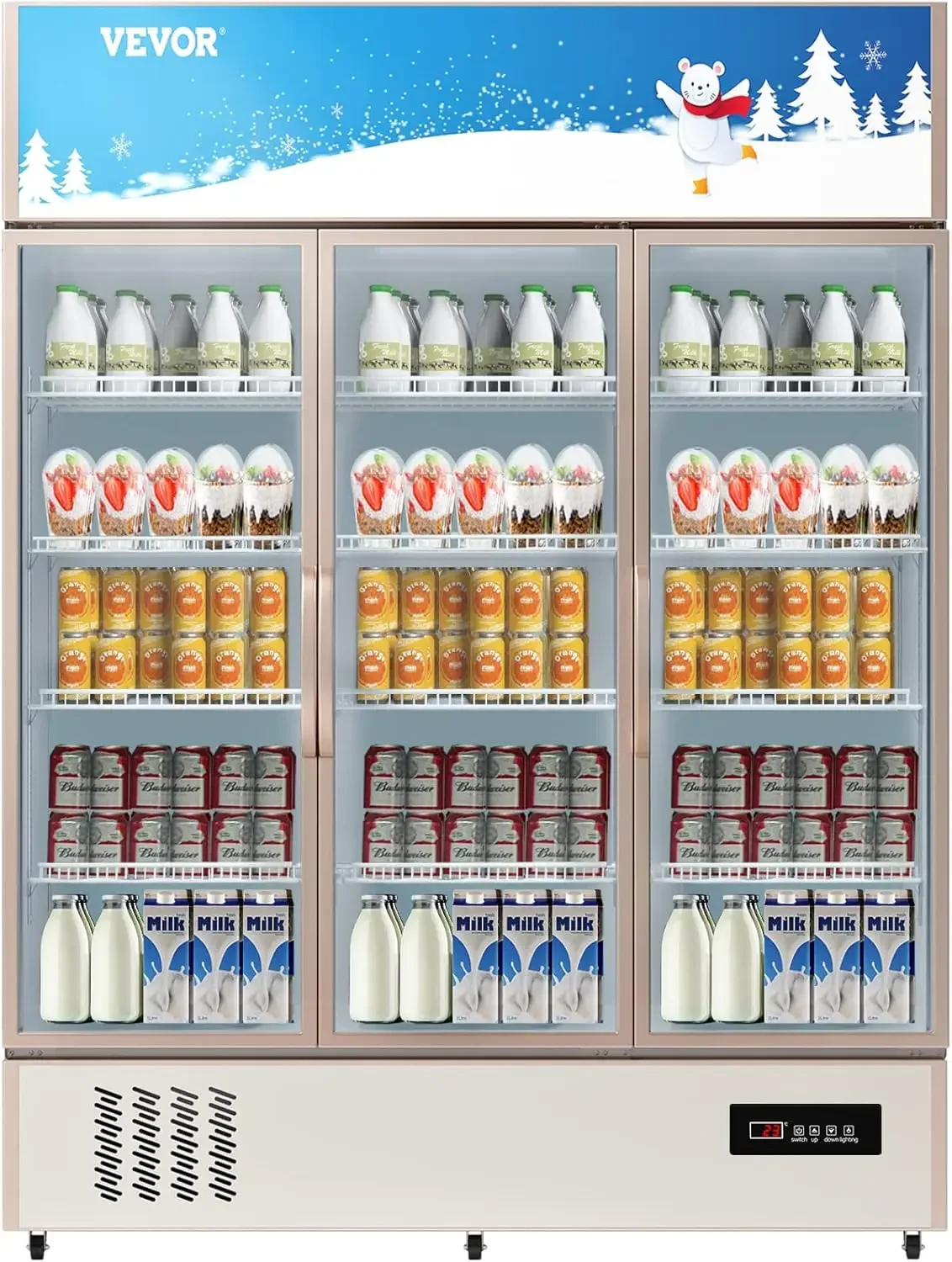 Commercial Merchandiser Refrigerator Triple Glass Doors, Cubic Ft, Upright Display Beverage Cooler 79
