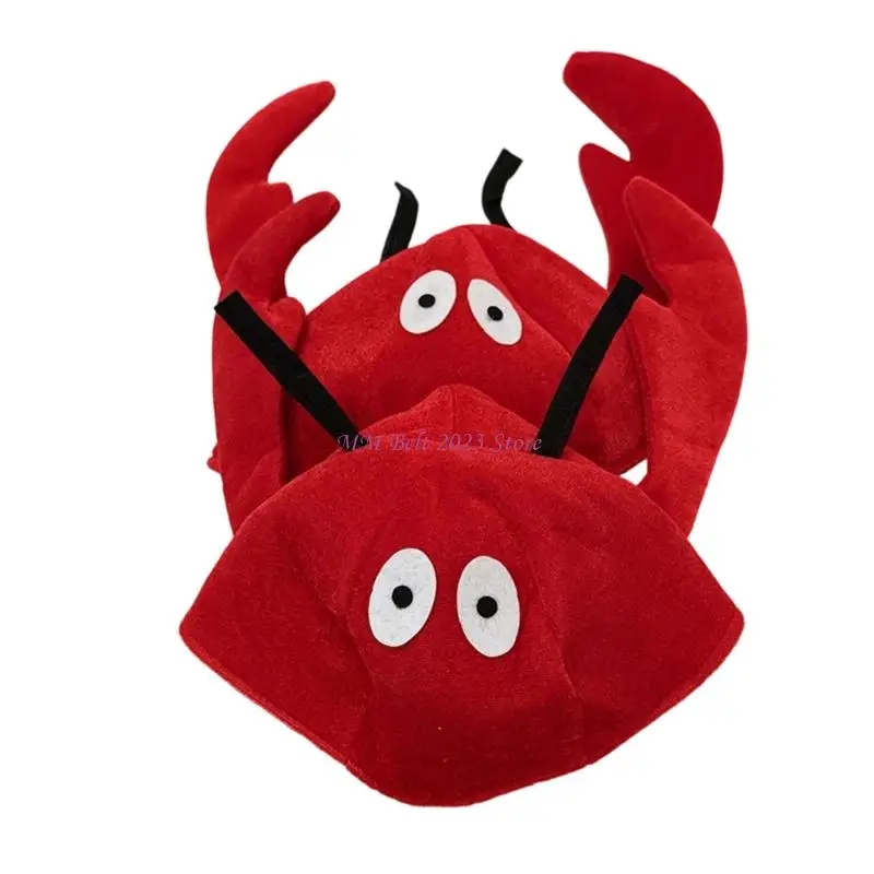 49ME Red Plush Costume Cap with Claw for Halloween Parties, Size Lobsters Hat for Group Pictures