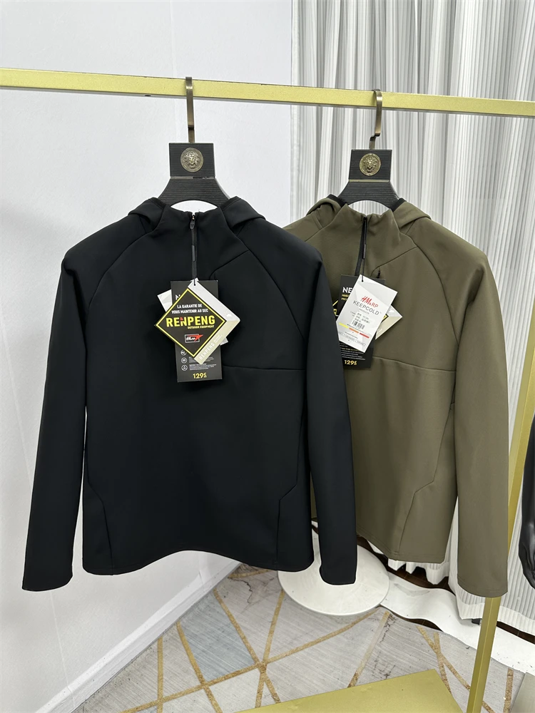 

High-End Outdoor Men's Warm Faionable Casual Elastic Knitted Hooded f Zip Long Sve Sweatirt Stand Fit Youth Dail...