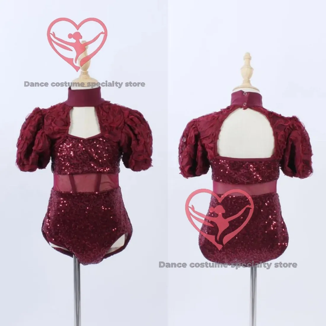 

Burgundy spandex dance leotard, lyrical dance costume for practice and stage performance