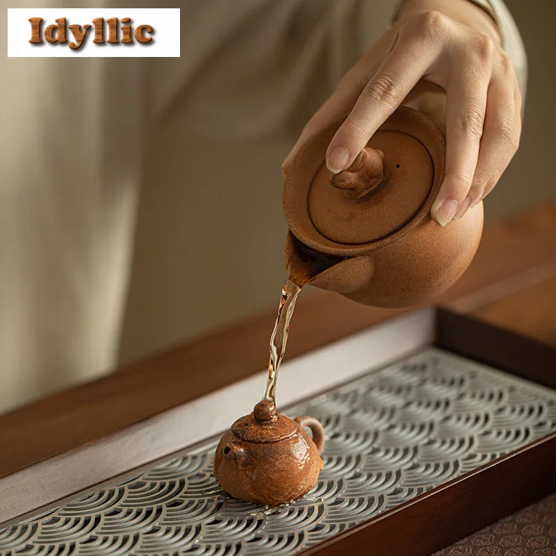 20ml Coarse Pottery Old Rock Mud Mini Teapot Retro Tea Infuser Pot Tea Soaking Kettle With Strainer Chinese Tea Set Decoration