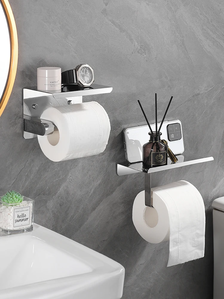 Soporte de papel de baño de acero inoxidable, portarrollos de papel higiénico sin perforación, soporte de pared para WC, soportes para teléfono, soporte para papel de cocina para el hogar