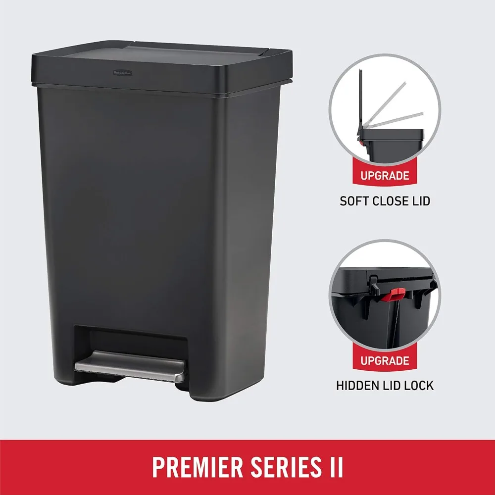 Step-On Trash Can for Home and Kitchen, with Lid Lock and Slow Close, 13 Gallon, Charcoal