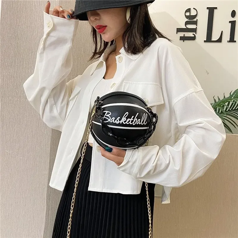 2025 Crossbody Bag New Network Red Personality Fun Pink Ins Versatile Chain Football Basketball Shoulder Bag Small Round Bag