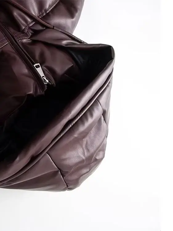 

HH Winter Woman Long Sleeves Zipper Drawstring Pocket Decoration Solid Hooded Coat Female Down Artificial Leather Cotton Clothes