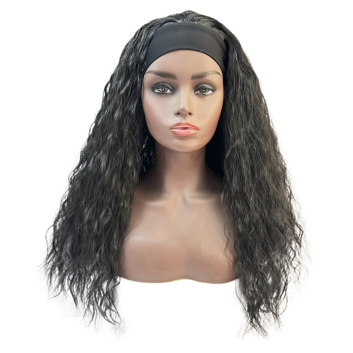 

22 Inches Ice Hair Band Wig Black Wig Women Long Curly Hair Full Set Whole Top Chemical Fiber Hair Wig