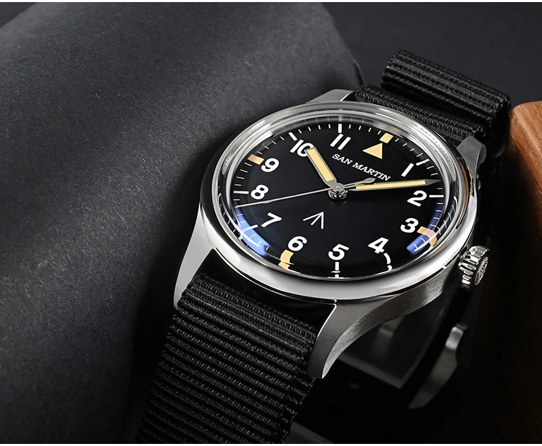 San Martin ผู้ชายนักบินนาฬิกาหรูหรา 36 มม.ควอตซ์นาฬิกาคู่นาฬิกาข้อมือ 100M กันน้ํา K1 Mineral Glass สายไนลอน VH31