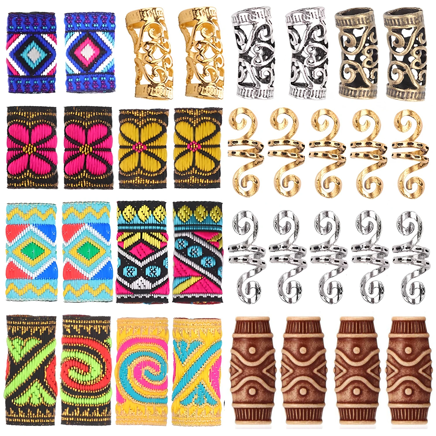 

40 шт., бусины-трубки для волос, кольца для дредов, украшения для волос, аксессуары для украшения волос «сделай сам», манжеты для волос в тибетском стиле для женщин
