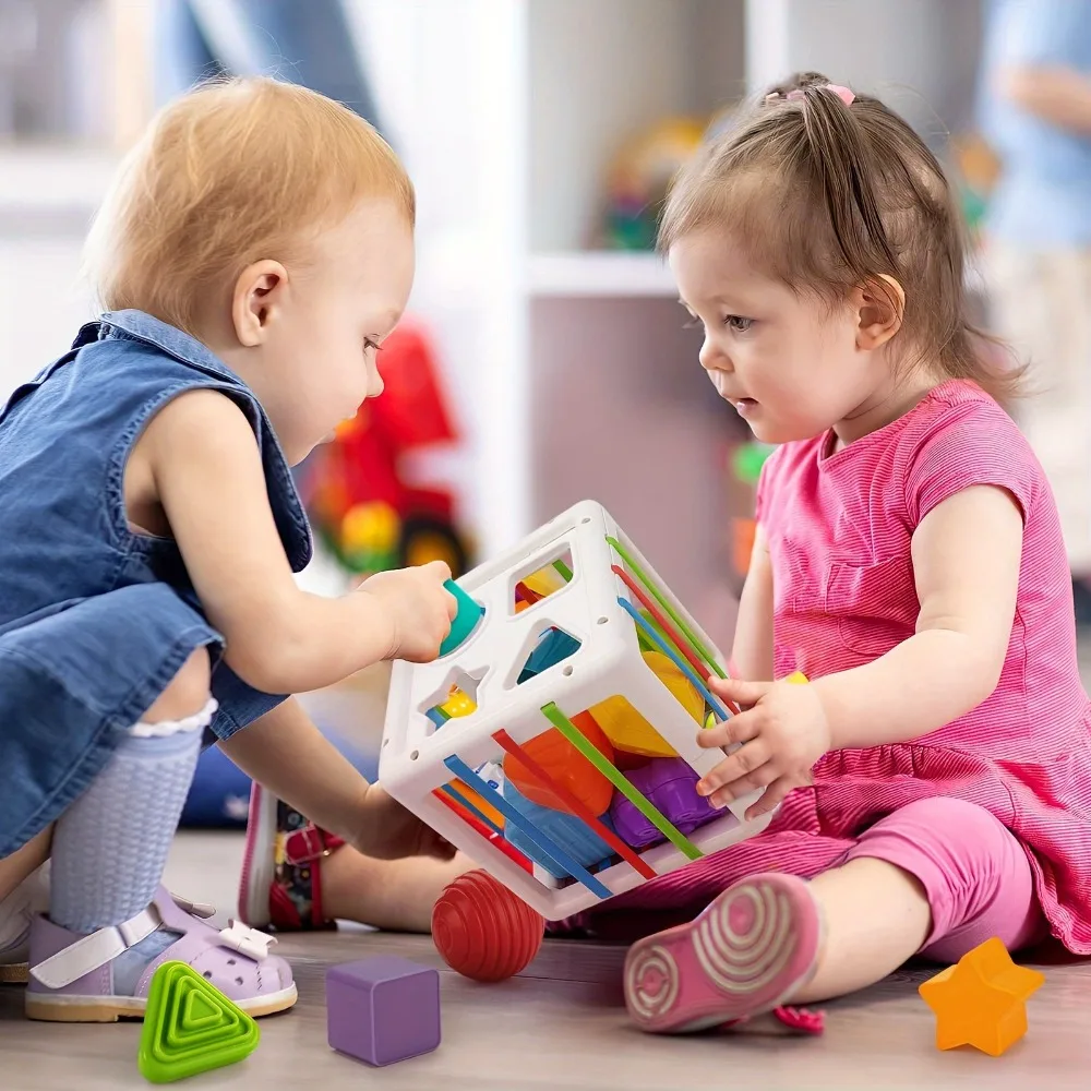 Children Montessori Colorful Sensory Sorter Activity Cube Educational Toys with Elastic Bands for Baby Fine Motor Skills