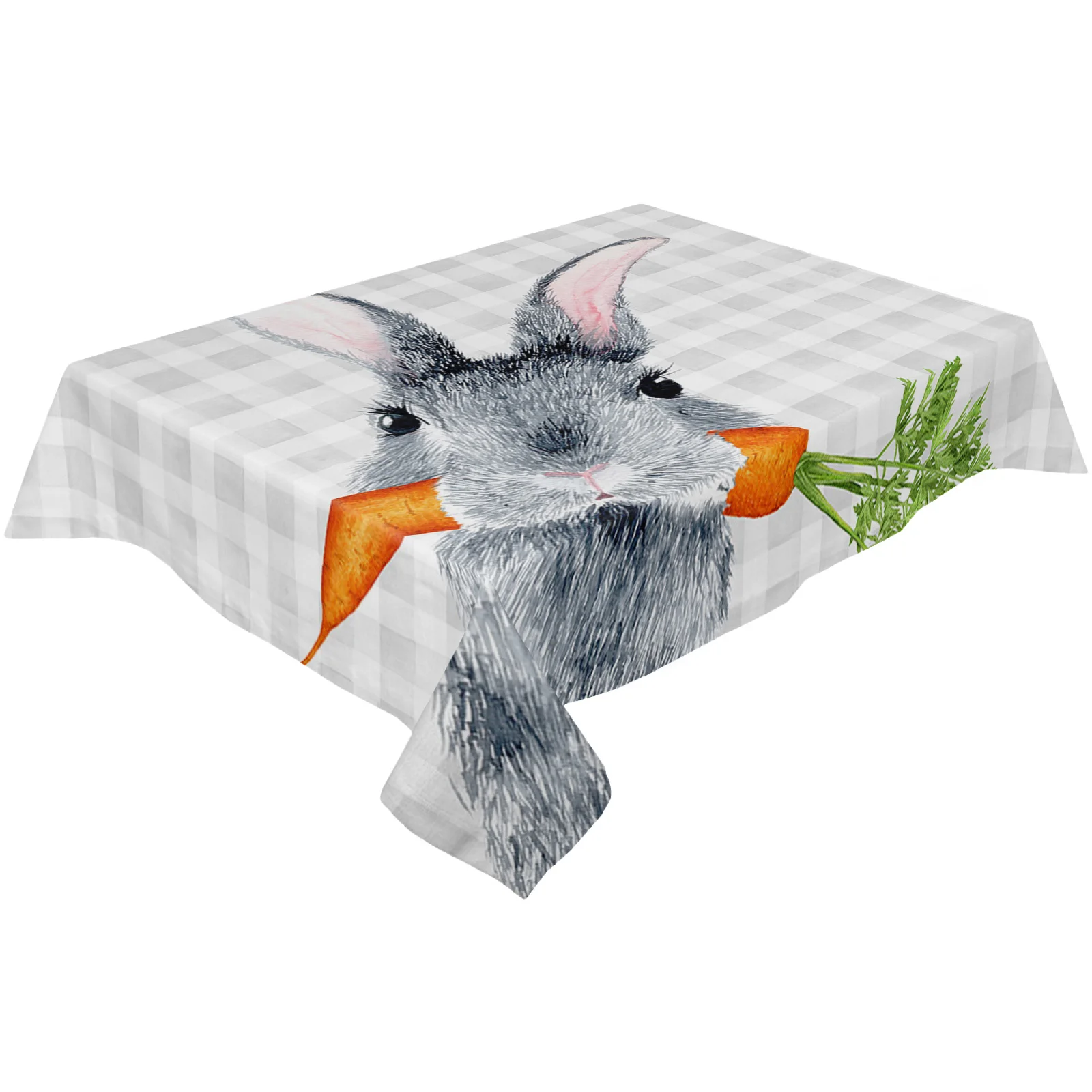 Easter Rabbit Carrot Country Plaid Table Cloth Waterproof Dining Tablecloth Kitchen Decorative Party Table Cover