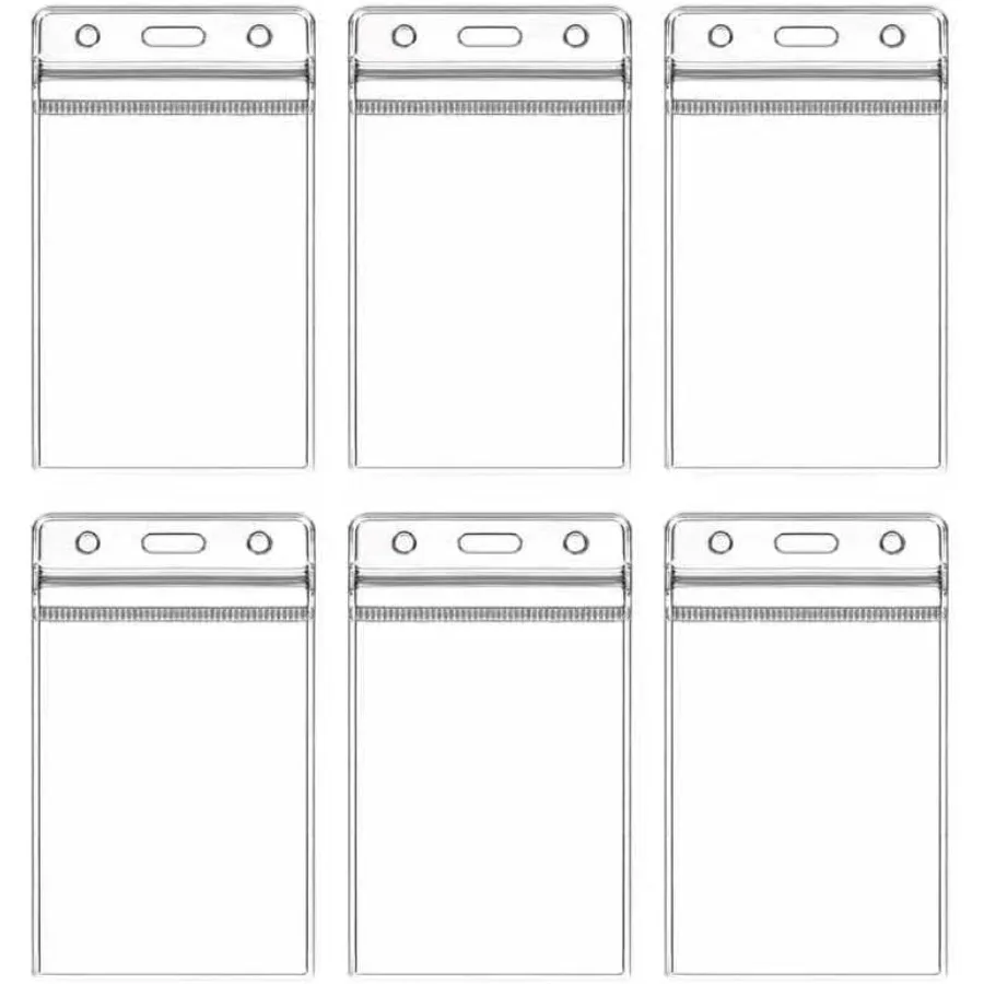 

6 Pack Badge Holders Vertical Clear Plastic ID Card Holder with Waterproof Resealable Zip Fits Proximity Badge Swipe Cards or C