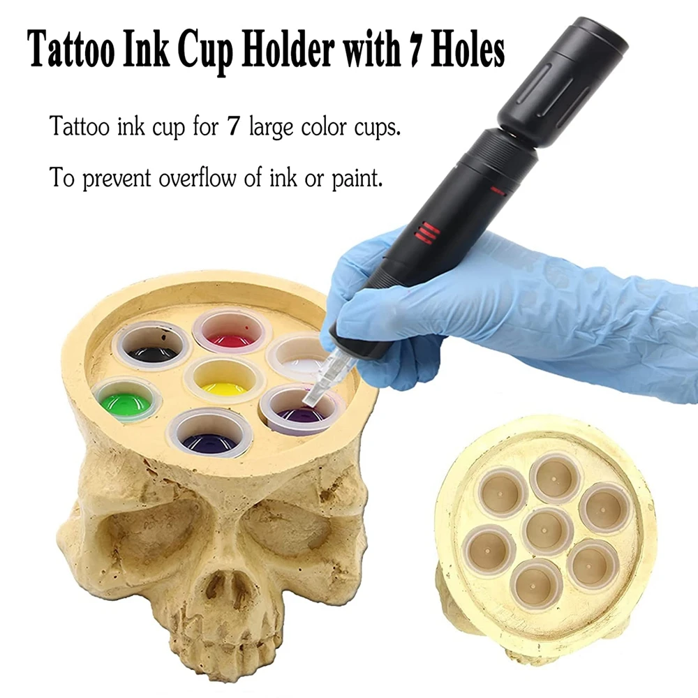 Yangna Tattoo Ink Cup Holder Skull Resin Tattoo Ink Holder Tattoo Pen Holder Stand for Makeup Tool Tattoo Kit Tattoo Supplies