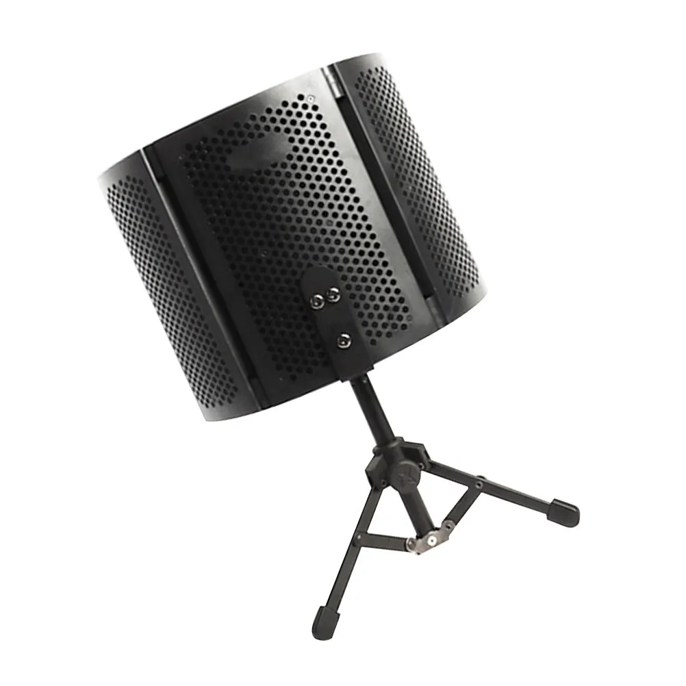 1Set Microphone Windshield Foldable Isolation Shield Adjustable 3-Panel Mic Filter Shield Noise Reduction Pop Filter Recording