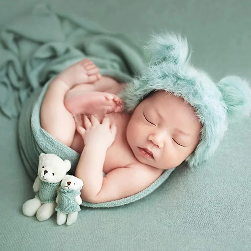 Plush Bear Hat & Swaddle Set - Newborn Photography Props with Cozy Blanket for Baby Photo Sessions, Infant Photoshoot Outfit