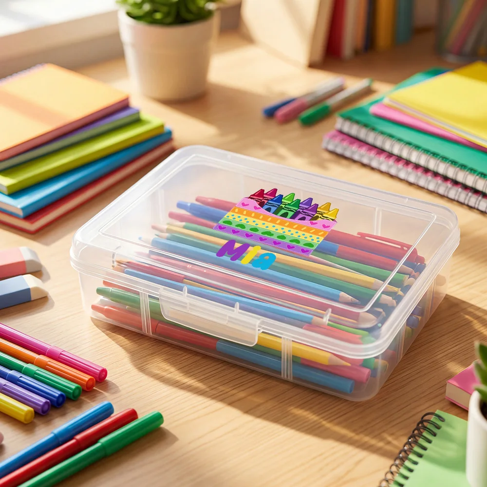 Personalized Pencil Case, Custom Name Clear Plastic Rainbow School Stationery Box, - view 6