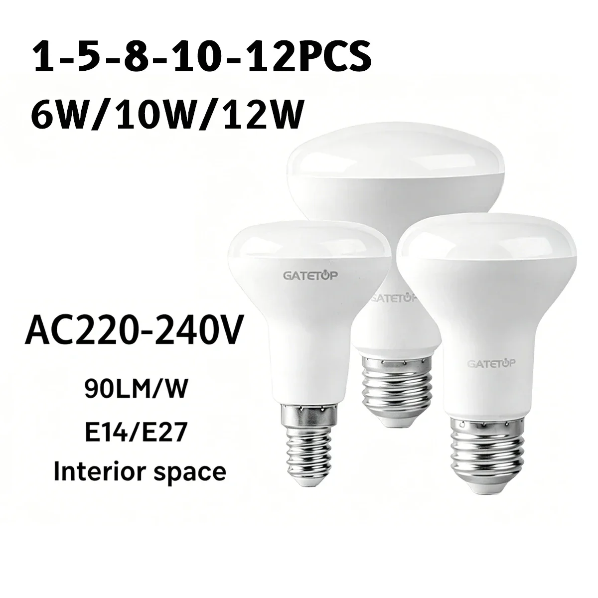 1-5-8-10-12PCS R50/R63/R80 E14/E27 LED Bulb 6W/10W/12W High Lumen 3000K/4000K/6000K Natural Light Bathroom & Home Lighting