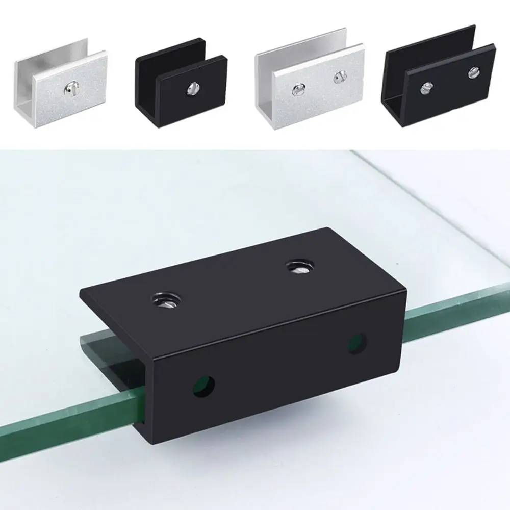 Aluminum Alloy Glass Door Clamp Wall Mount Bracket Glass Shelf Holder Furniture Accessories Hardware Cabinet Door Clip Bathroom