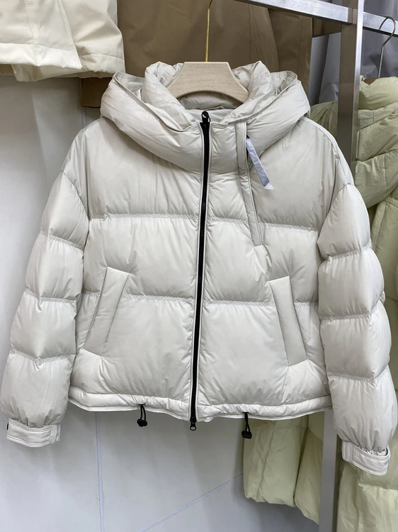 

Women's Hooded Short Puffer Jacket Loose Fit Stand Collar Duck down Warm Fashionable Autumn Winter Outerwear Bread Coat