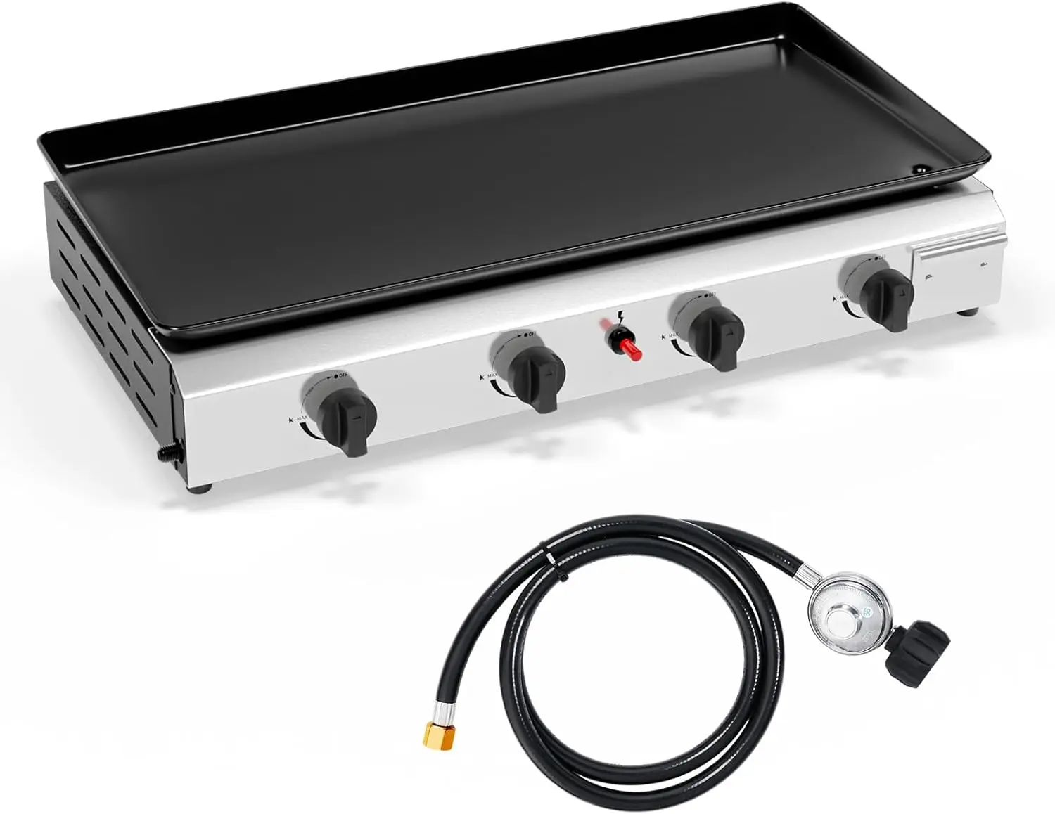 

4 Burner Portable Propane Griddle, 40,000BTU Gas Grill with Enameled Tray, Rolling Flat Top Gas Grill with Electronic Ignition &