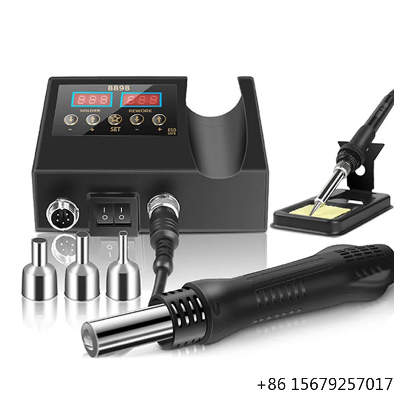 8898 2 in 1 Hot Air SMD Rework Soldering Station 600W Fast Heating Hot Air Gun Soldering Station with LED Display Screen