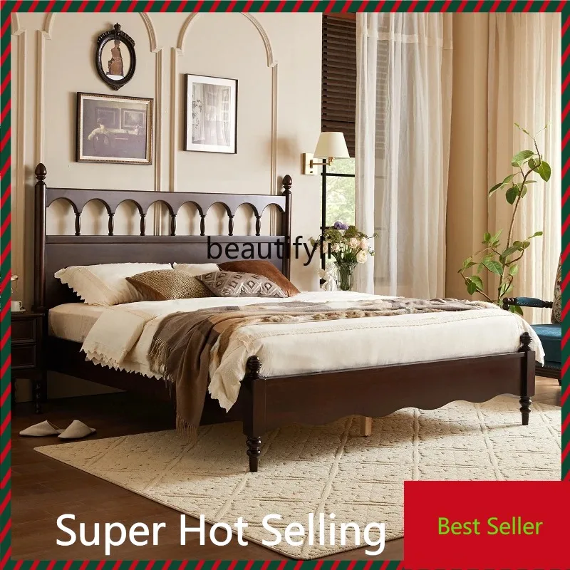 

K132 French Retro Solid Wood Bed 1.8 M Bed Double Simple Modern Soft Bag Mid-Ancient Bed American Style