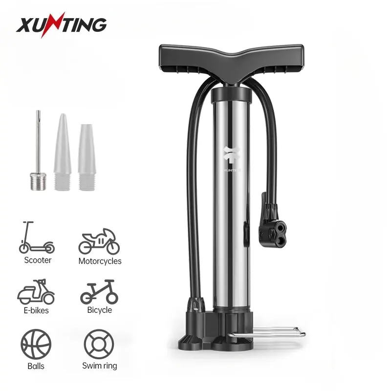 Xunting Bike Floor Pump MAX 130PSI Powerful and Ergonomic Inflator for Road and MTB Bikes - Schrader and Presta Valve Compatible