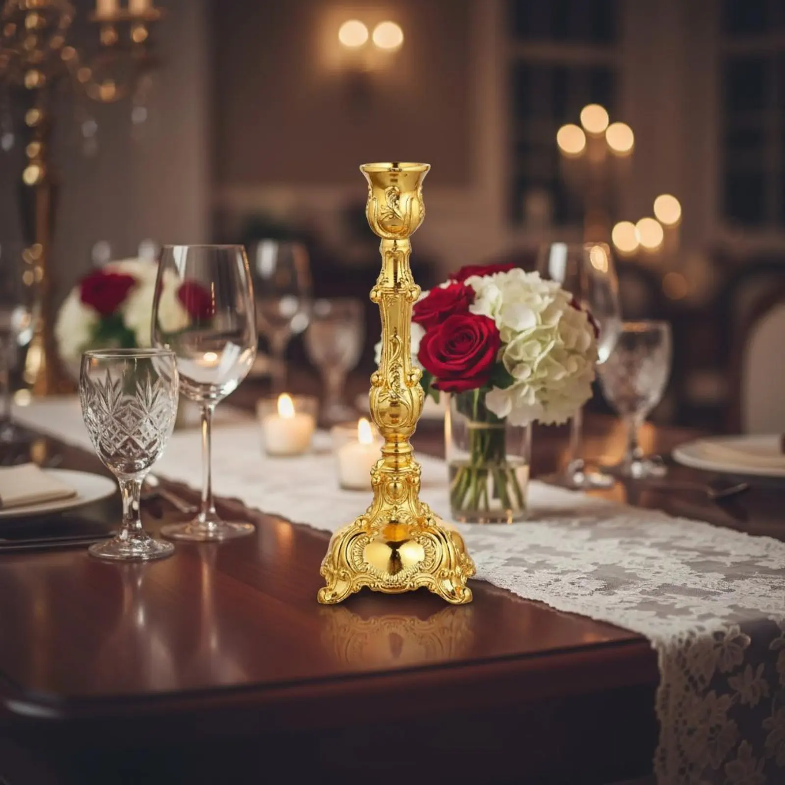 European Design Metal Candlestick Romantic Ambiance Desktop Decor House Decoration Sturdy Alloy Construction for Dinner Parties view 6