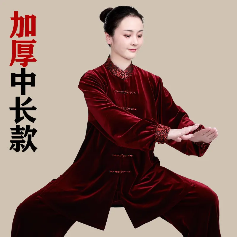 Tai Ji Suit Women's New 2025 High-End Velvet Tai Exercise Clothing Autumn and Winter Thickened Eight-Section Brocade Mid-Length