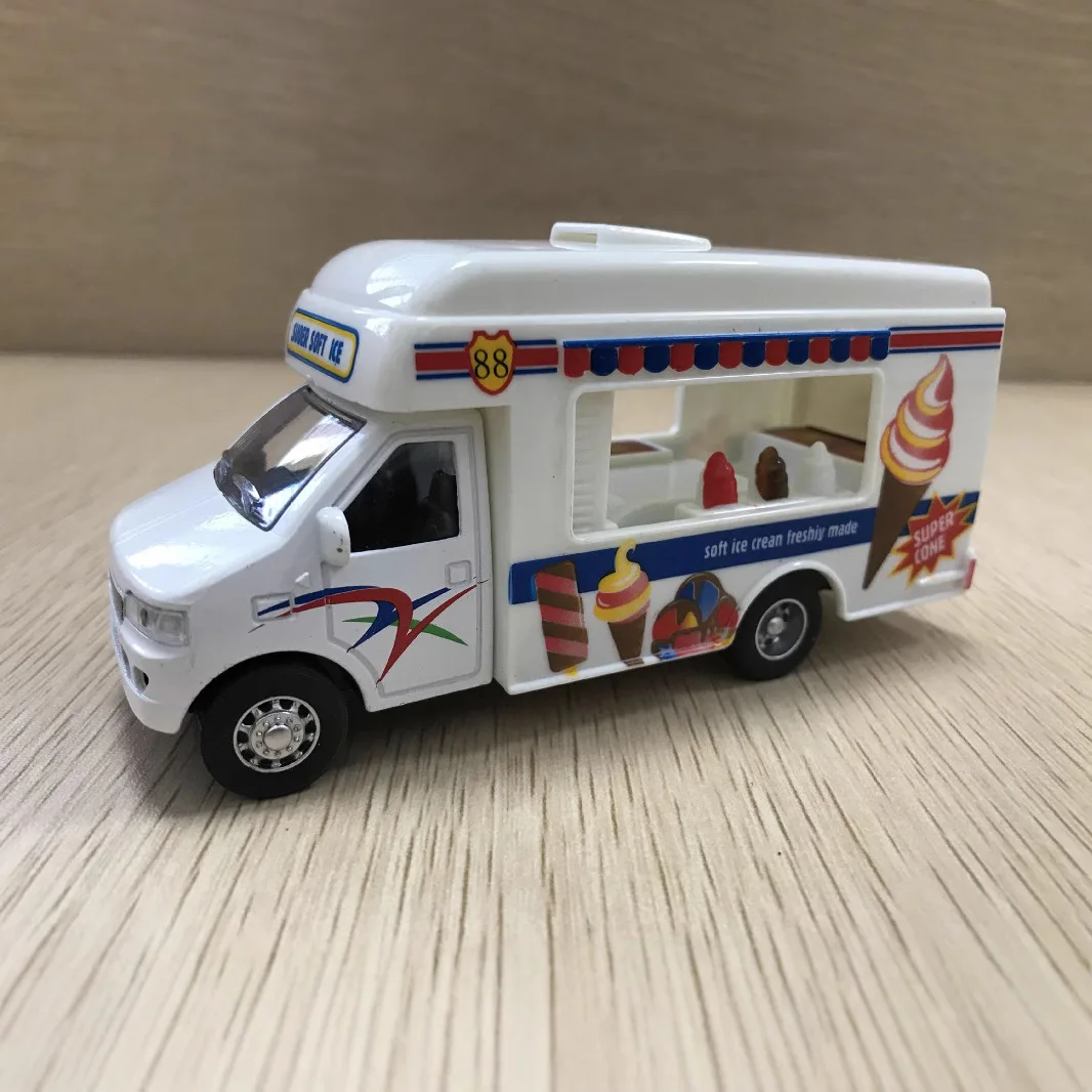 1:35 Creative Alloy Ice-cream Truck / Fast Food Car Toys Simulation American Ice-cream Truck Children Pull Back Diecast Car Toys