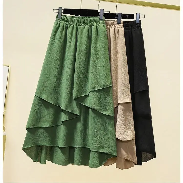 

Summer plus Size Women's Faionable Casual Comfortable Texture Irregular f Skirt Fake Two-Piece Printed Asymmetric High W...