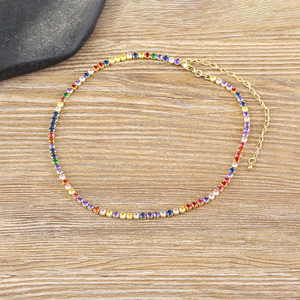 Nidin Fashion Luxury Tennis Chain Women Adjustable Link Necklace Crystal Zircon 7 Colors Choker Gothic Jewelry Gift Gold Plated