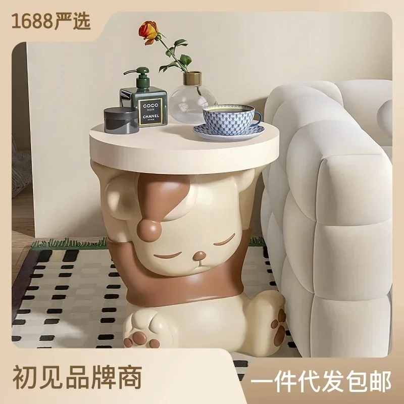 Cartoon Good Night Bear Statue Living Room Animal Coffee Table Mini Bedroom Bed Table Sofa Creative Corner Side Tables Cabinet