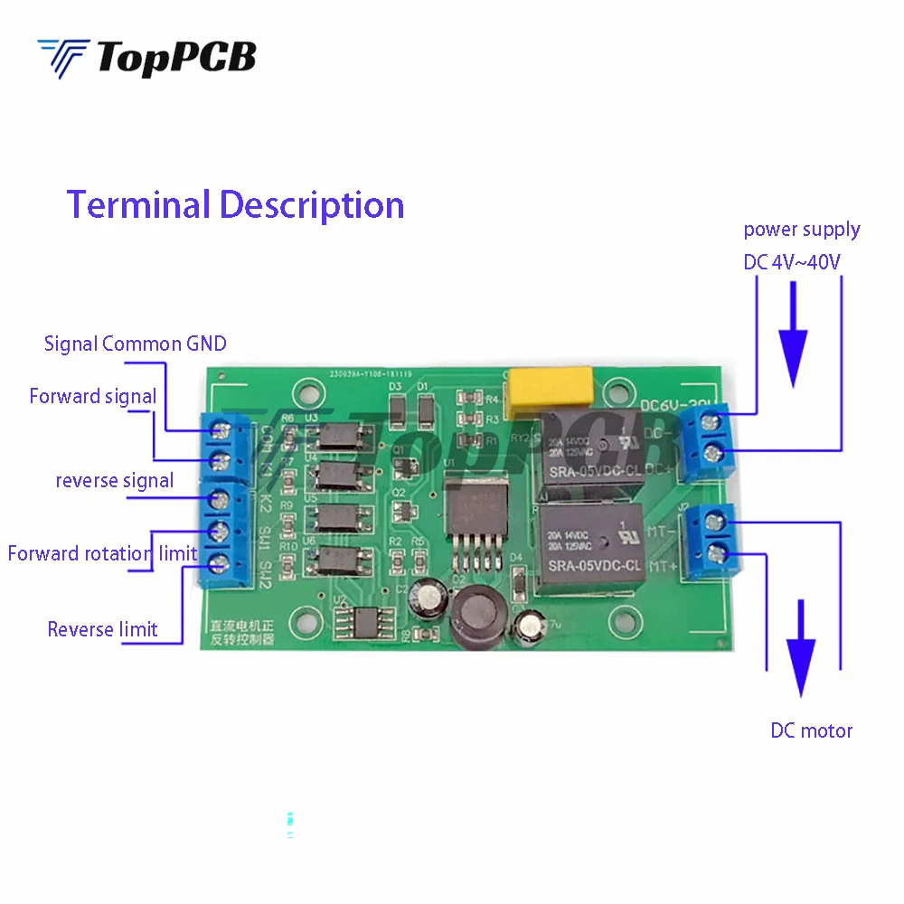 DC 5V 12V 24V DC Motor Forward and Reverse Controller 20A High Current with Limit Relay Driver Lifting Control Board P0