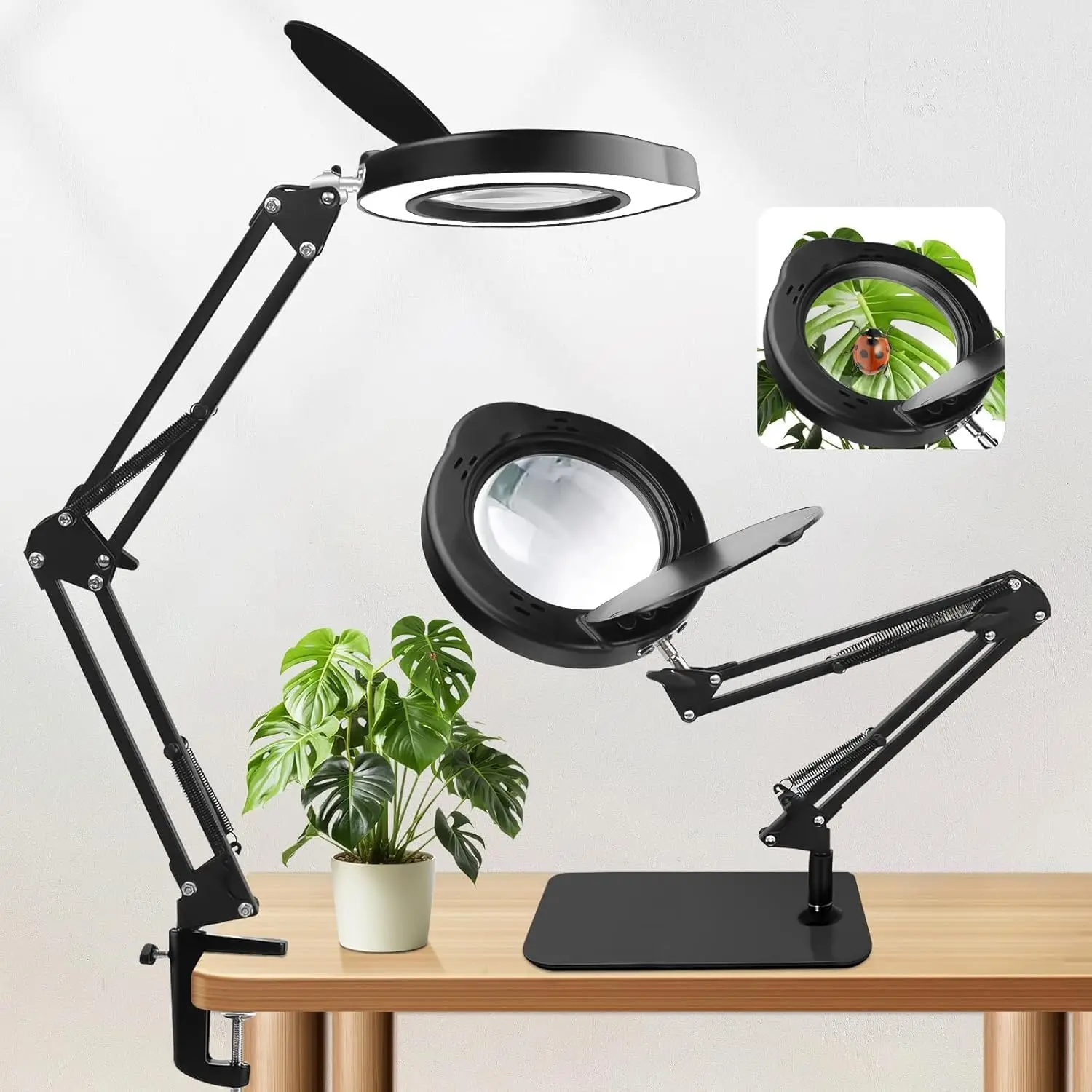 

Desk Magnifying Glass with LED Light and Stand, Stepless Dimmable for Craft Reading Painting Hobby Close Work