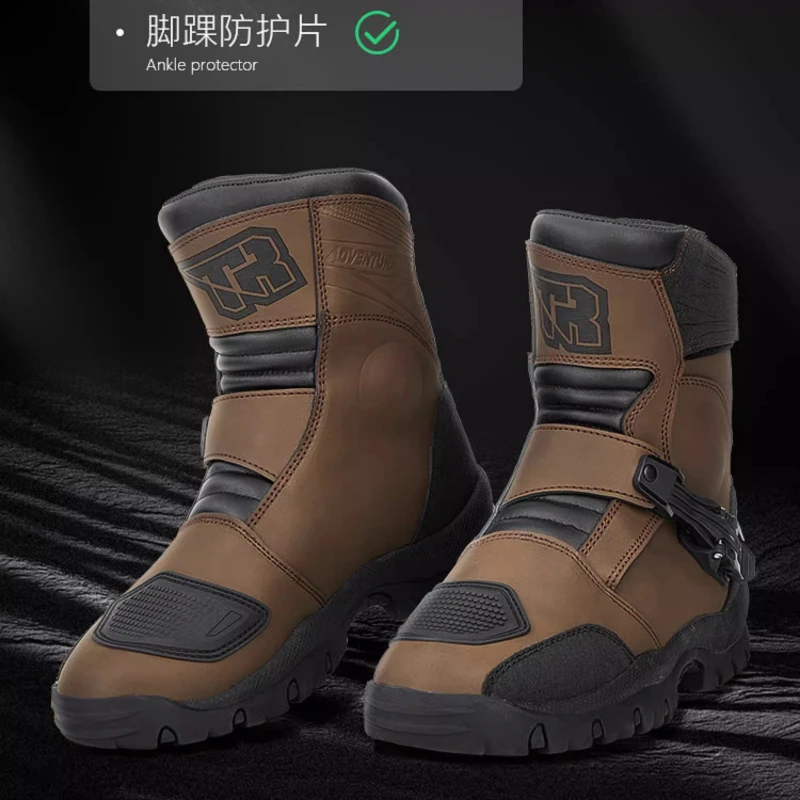 

TR Retro Men's Waterproof Retro Motorcycle Boots Mid-Calf - Cowhide Leather Comfort for Motocross Riding Botas Zapatillas Hombre