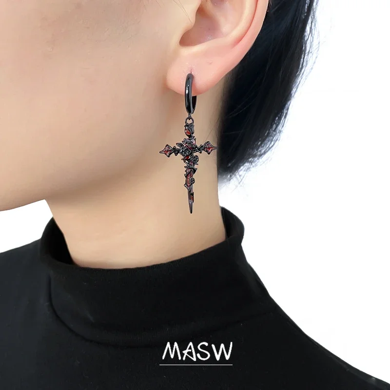 MASW Original Design Personality High Quality Brass Circle With Corss Dangle Earrings For Women Party Gifts 2024 Trend New