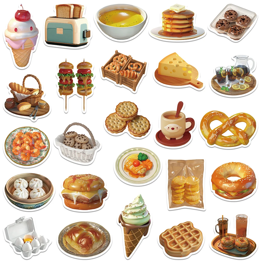 50pcs Ins Style Dessert Bread Food Stickers For Luggage Laptop Guitar Skateboard Bicycle Car Waterproof Graffiti Vinyl Decals