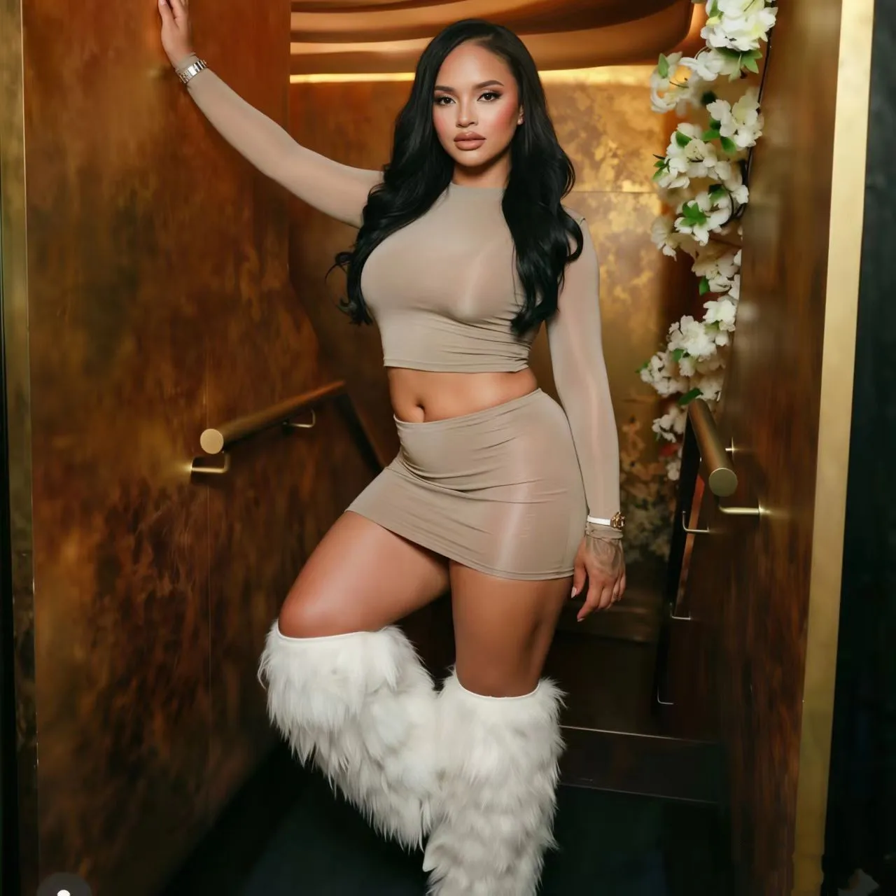 Sexy Hot Erotic Lingerie High Elasticity Glossy, See-through Long‑Sleeve Top Short Skirt 2-piece Set Nightclub Outfit 3DVI