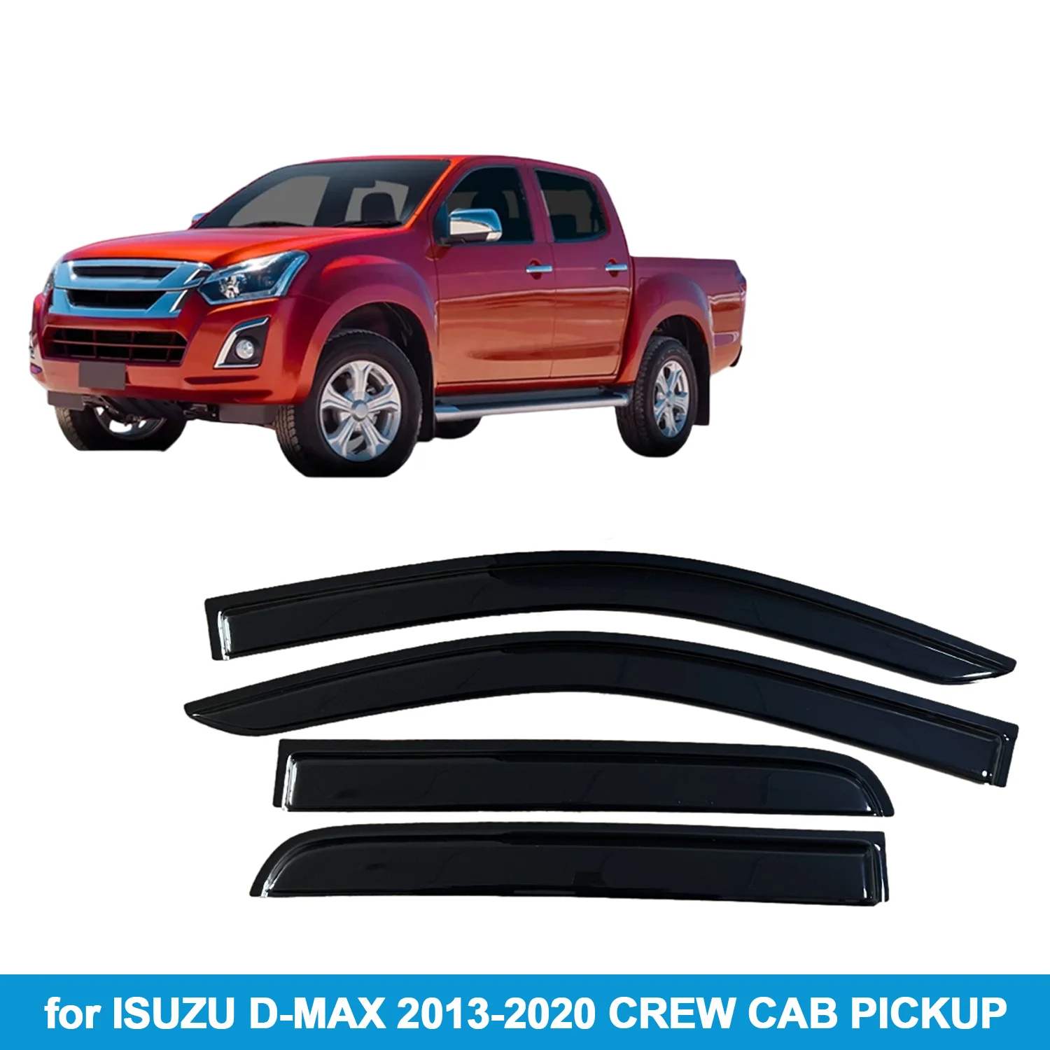 

Window Visor for ISUZU D-MAX 2013-2020 CREW CAB PICKUP Rain Guard Side Vent Deflector Weathershield Outside-Mount Tape On