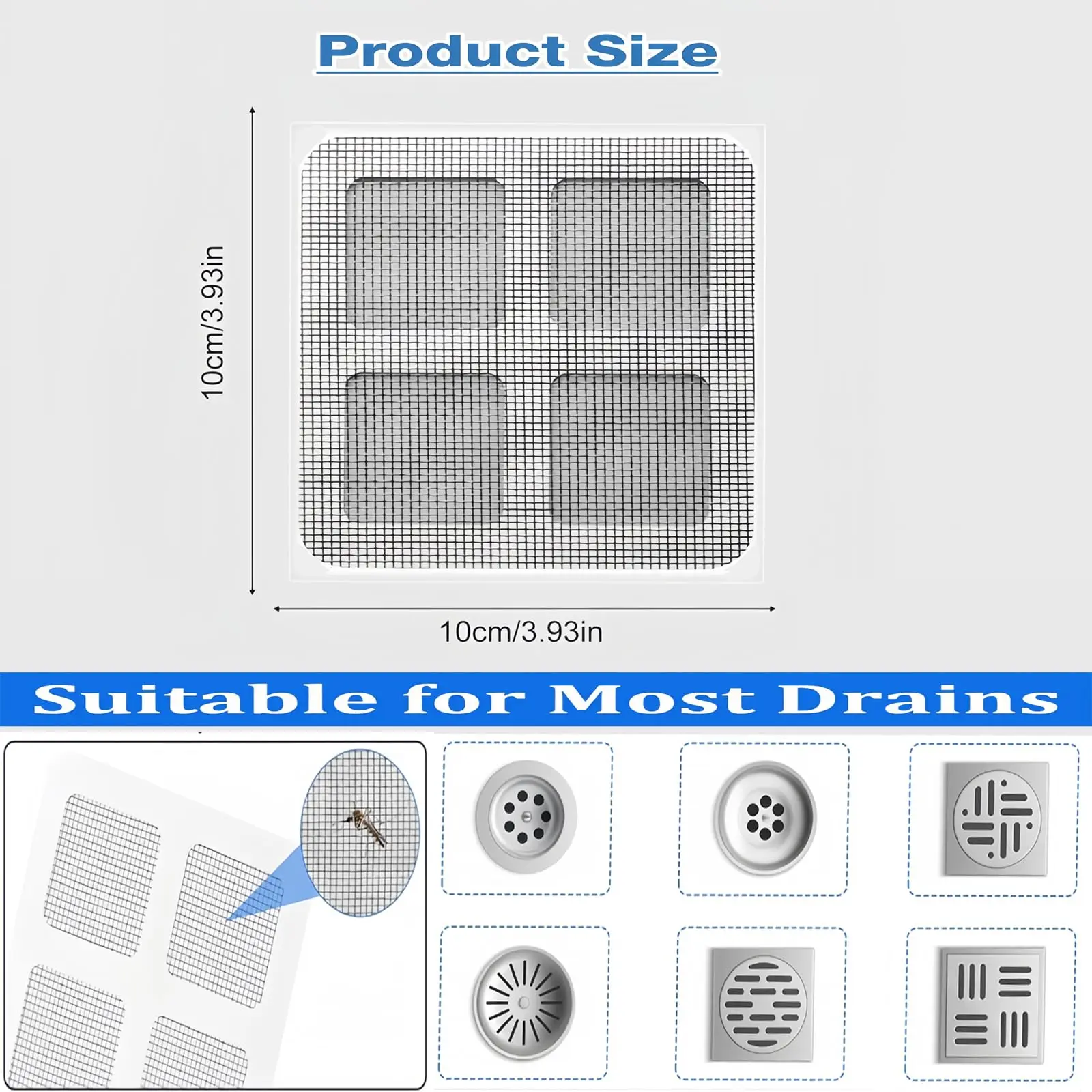Floor Drain Sticker, Self-adhesive Sewer Filter Mesh, Insect-proof Anti-clogging Drain Hair Catcher Net for Bathroom Kitchen