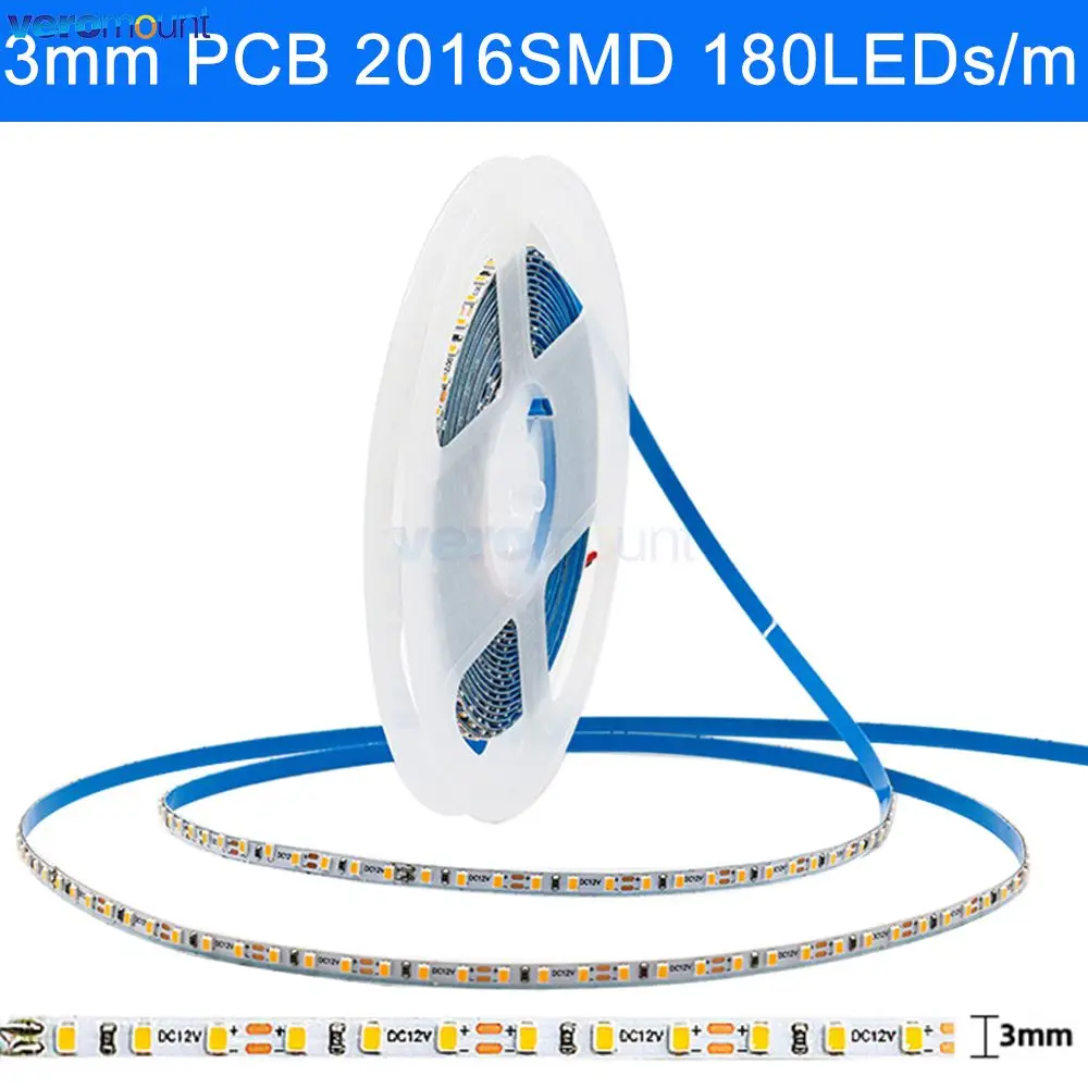 3mm Super wąska szerokość DC12V 5m 2016 LED Strip 180 led/m elastyczny pasek jasny biały, ciepły biały, niebieski, zielony, czerwony IP20 nie