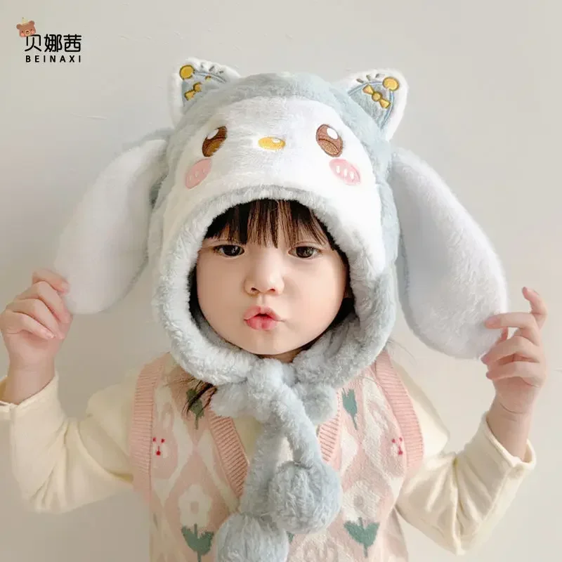 

My Melody Anime Kawaii MINISO Baby Lovely Warm Hats Autumn Winter Cute Cartoon Children Ear Protective Cap Gifts for Kids