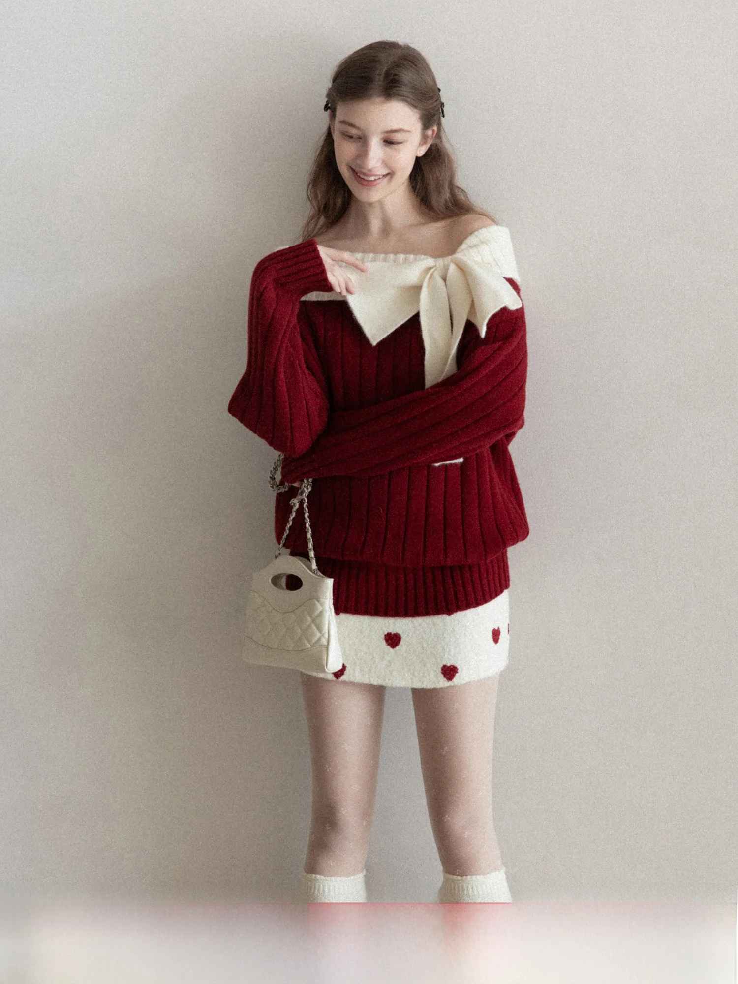 

Red Knitted Long Sve Women's Sweater oulder Bared Waist Cinched Casual Sle Winter Faion Soft Polyester Blend Comfort...