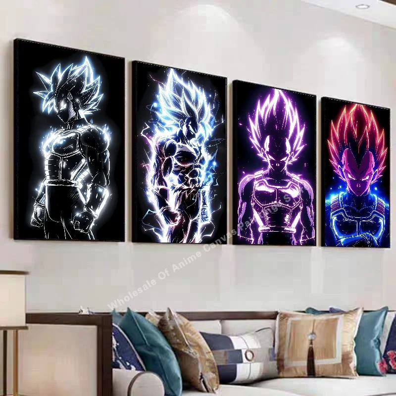 Anime Dragon Ball Wukong Neonowy Efekt Światła Plakat Wysokiej Rozdzielczości Druk Obrazu Kreatywna Dekoracja Ścienna do Domu Obraz