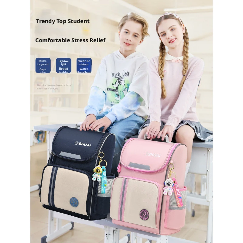 Kids Ergonomic School Backpack for Boys Girls with Pendant Lightweight Waterproof Student Bookbag Children Travel Daypack
