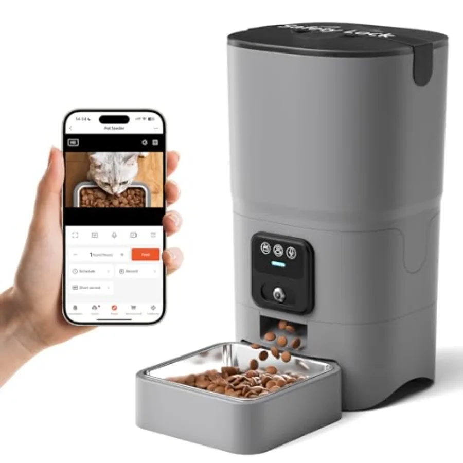 

Automatic Cat Feeder with Wide-Angle Camera WiFi Pet Feeder with APP Control for Remote Feeding Detachable for Easy Clean Dual