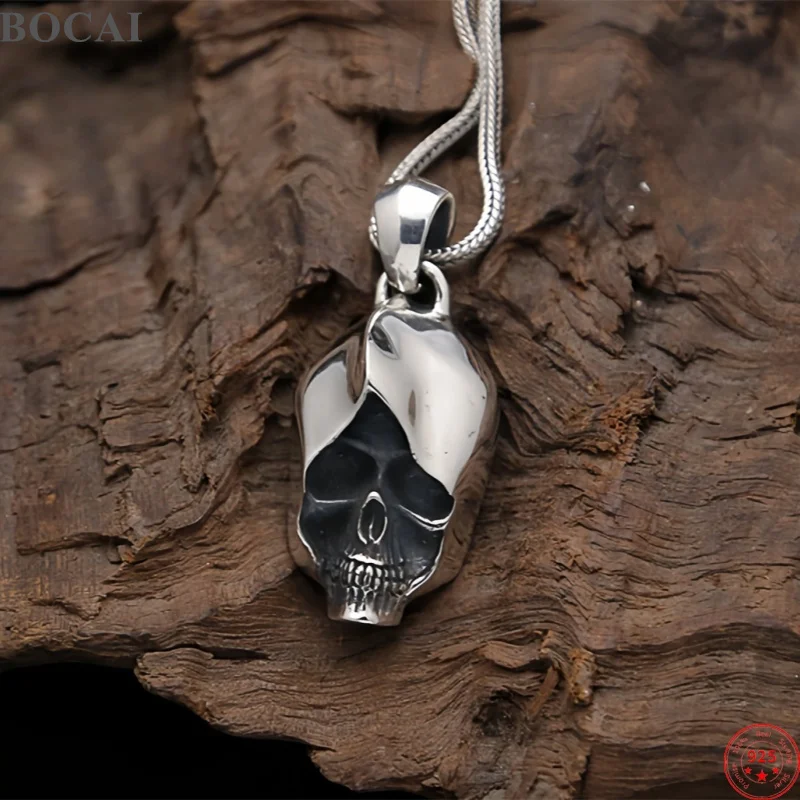 

BOCAI New S925 Sterling Silver Charms Pendants for Men Antique Silver Assassin-Skull Charm Punk Fine Choice Jewelry Lover Gift