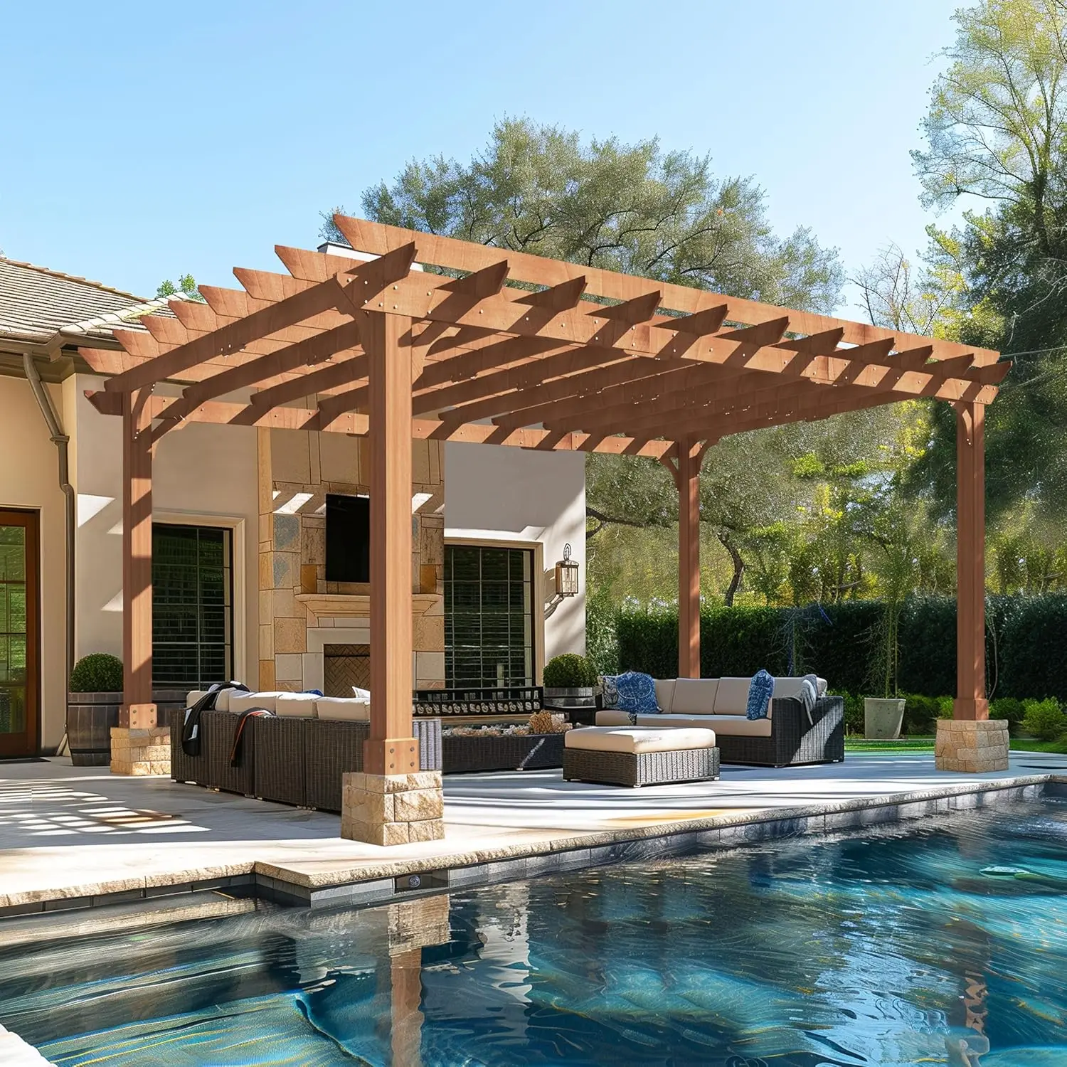 

12’x16’ Wood Pergola, Patio Pergola with Solid Cedar Structure, Outdoor Pergola Backyard Gazebo with Slatted Roof Trellis
